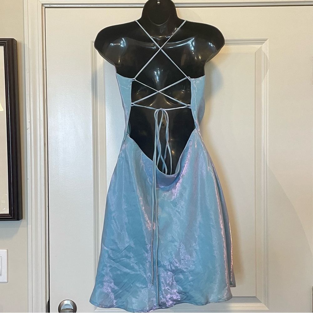 NWOT Princess Polly Blue Mini Dress Strappy Iridescent Sz 12 READ